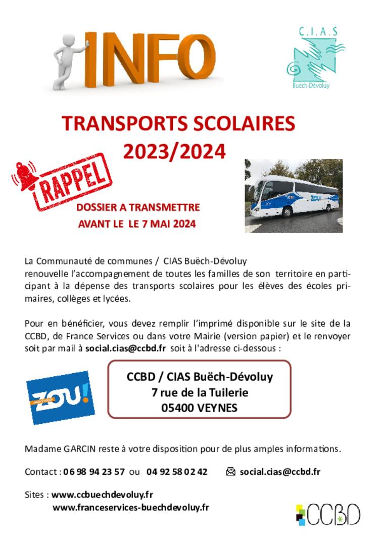 AIDE TRANSPORTS SCOLAIRES